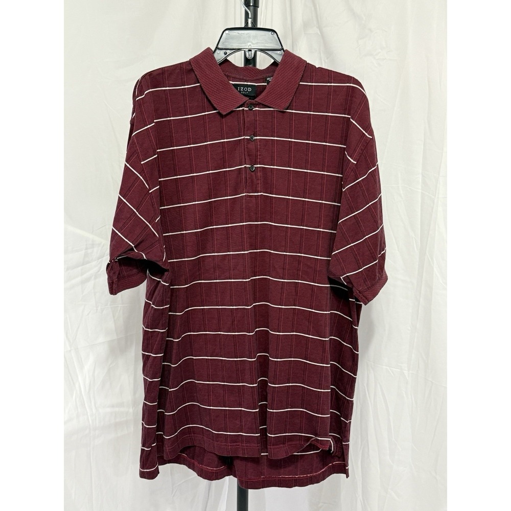 Izod‎ Golf Mens Short Sleeve Polo Shirt Size XL Burgundy 100% Cotton  Checkered